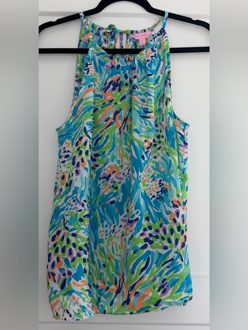 EUC Lilly Pulitzer Fluorescent Sea Soiree Skylar Tie Back Halter Top, Large
